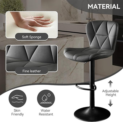 Bar Stools Set of 6,Adjustable Swivel Barstools, Faux Leather Bar Chairs,Upholstered Counter Height with High Backrest for Kitchen Island, Black