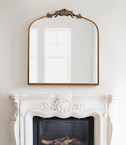 Kate and Laurel Arendahl Ornate Traditional Square Arched Mirror; 28 x 30; Antique Gold; Decorative Baroque Style Arch Vintage Mirror with Wide Frame and Ornamental Crown