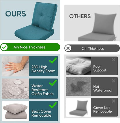 10-Piece Outdoor Patio Cushion Set - Fade & Water Resistant with Removable Olefin Cover, 22x24x4 Inch Memory Foam Cushions for Wicker Sectional Sofa – Peacock Green/Buckle