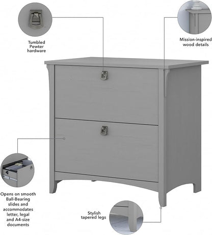 Bush Furniture Salinas 2 Drawer Lateral File Cabinet in Cape Cod Gray, Home Office Storage Solution, Organizer with Drawers for Workspace, Filing Unit