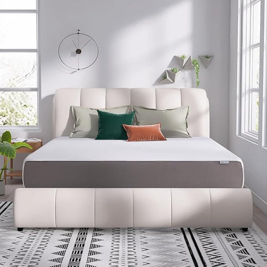 Amazon Basics Memory Foam Mattress, Medium Firm, 12 Inch, California King, White/Grey
