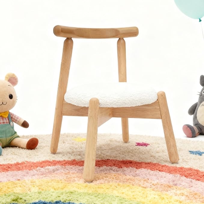 Kid Chair, Shepra Toddler Chairs Comfy Reading Chair for Kids Bedroom, Activity Table Chairs with Solid Wood Legs, Little Kids Furniture Wooden Stool for Children Playroom/Nursery/Gifts, White