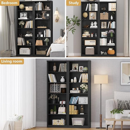 75" Tall Bookshelf & Bookcase, 6-Tier Adjustable Storage Shelves, Book Shelf with Anti-Tipping Device, Floor Standing Modern Display Rack for Living Room, Bedroom, Office, Black