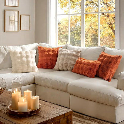 MIULEE Faux Fur Pillow Covers Thick Soft Plush Throw Pillows Luxury Home Decor for Fall Couch Bed Bedroom Living Room Sofa,20x20 Inch Pack of 2 Rust
