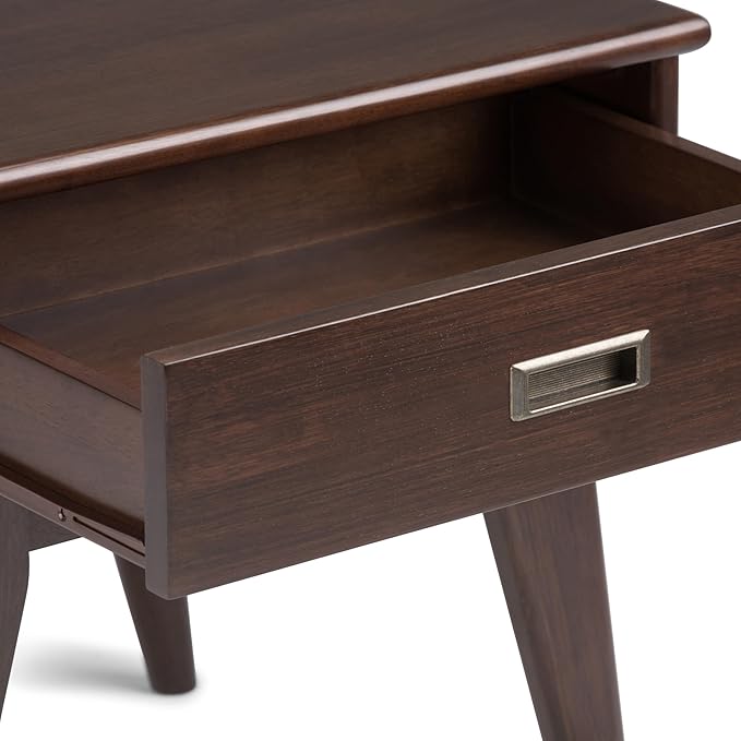 SIMPLIHOME Draper SOLID HARDWOOD 22 inch Wide Rectangle Mid Century Modern End Table in Medium Auburn Brown for the Living Room and Bedroom