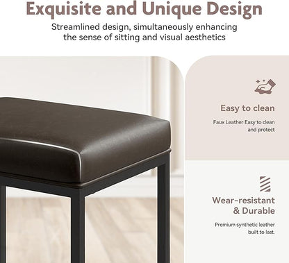 ALPHA HOME 24 Inch Counter Height Bar Stools Set of 3, Upholstered Bar Stools for Kitchen Island, Counter Stools with Faux Leather Cushion and Sturdy Metal Frame, Modern Barstools, Grey