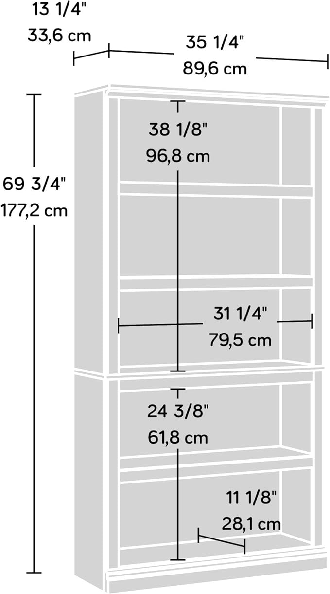 Sauder 5 Tier Book Shelf Wooden Bookcase Multipurpose Bookshelf for Home Office, Living Room, in Grand Walnut