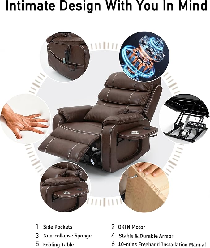 Large Power Lift Chairs Recliners for Elderly with Heated and Massage, Upgraded Dual Motor Lay Flat Recliners, 25in Extra Wide Seat, Folding Tablet, Side Pocket