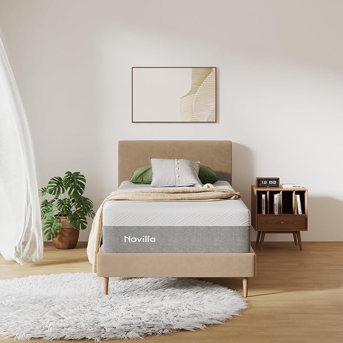 Novilla Twin XL Mattress, 12 Inch Gel Memory Foam XL Twin Mattress for Cool Night & Pressure Relief, Medium Plush Feel with Motion Isolating, Bliss