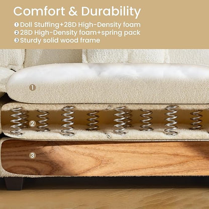 112" Modular Sectional Sofa with Movable Ottoman, L Shaped Couches for Living Room, 3 Seater Comfy Cloud Couch with Removable Cover, Armrest Pillow (Beige)