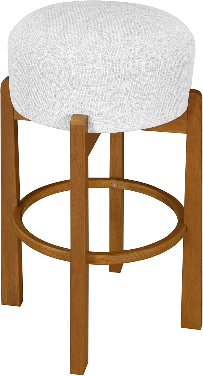 Christopher Knight Home Lera Modern Counter Height Bar Stools Set of 2, Fabric Round Stool Chair for Kitchen Island, Wooden Dining Room Chair, Upholstered Counter Stool with Footrest, Walnut+Ivory