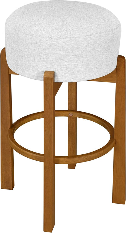 Christopher Knight Home Lera Modern Counter Height Bar Stools Set of 2, Fabric Round Stool Chair for Kitchen Island, Wooden Dining Room Chair, Upholstered Counter Stool with Footrest, Walnut+Ivory