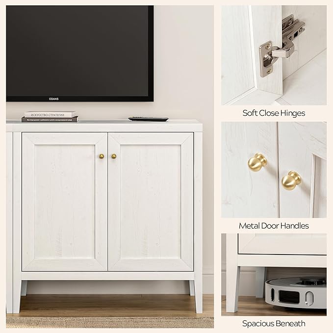 Sideboard Buffet Cabinets Set of 3 with Adjusable Shelves, Farmhouse Storage Cabinet, Credenza, Accent Cabinet, Kitchen Coffee Bar Console Table for Living Dining Room, Antique White