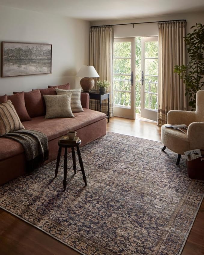 Loloi Amber Lewis Georgie Collection GER-05 Denim/Spice 2'-6" x 12'-0", .19" Pile Height, Runner Rug