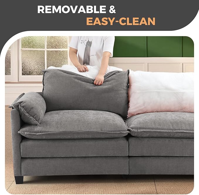 ELUCHANG Oversized 116" Modular Sectional Sofa, Comfy Cloud Couch, U Shaped Deep Seat Sofa Couches for Living Room, 5-Seater Modern Sofa with Movable Ottoman, DIY Combination - Chenille Light Grey