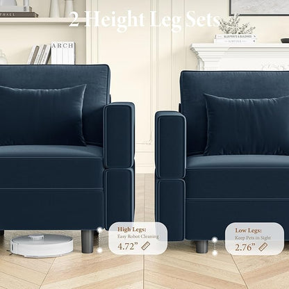 Vesgantti Sectional Couches with Storage Seats, 92" L Shaped Convertible Modular Sectional Sofa, 5 Seat & 1 Ottoman Velvet Storage Chaises Deep Seat Couch for Living Room, Bedroom, Apartment, Blue
