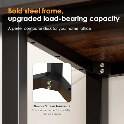 Need 63 Inch Large Computer Desk - Modern Simple Style Home Office Gaming Desk, Basic Writing Table for Study Student, Black Metal Frame, Walnut