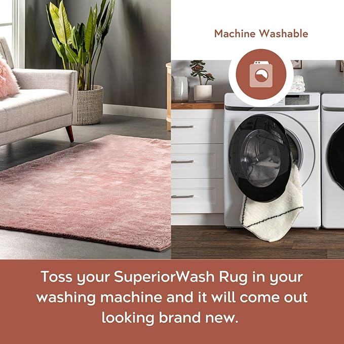 nuLOOM 5' x 8' Cozy Plush Area Rug, Machine Washable, Non-Slip, Soft Fluffy Shag Carpet for Living Room Bedroom Kids Room Nursery Home Decor, Loni Pink