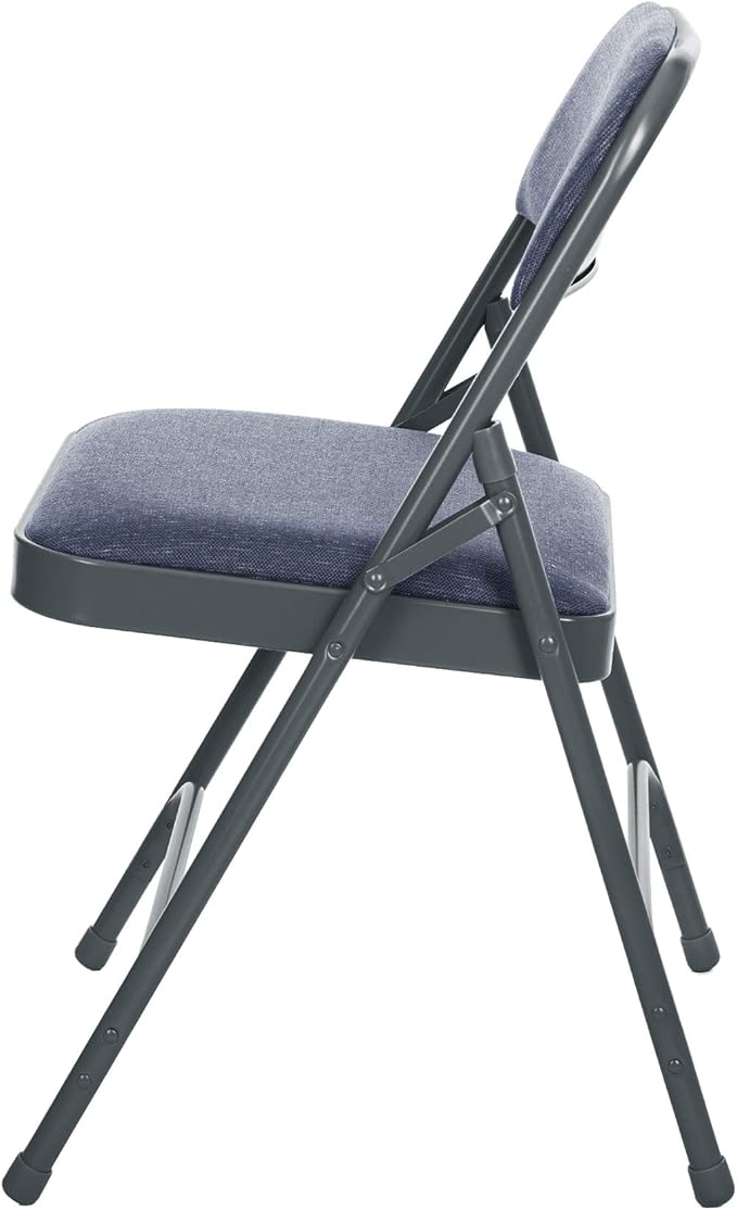 OEF Furnishings OEF2200 Series Heavy-Duty Premium Fabric Padded Upholstery Double-Hinged Folding Chairs (4-Pack, Midnight Blue)