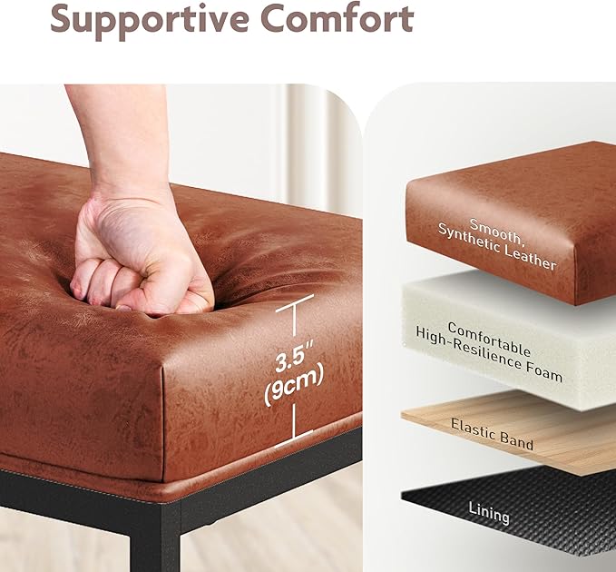 ALPHA HOME 24 Inch Counter Height Bar Stools Set of 3, Upholstered Barstools for Kitchen Island with Faux Leather Cushion and Sturdy Metal Frame, Caramel