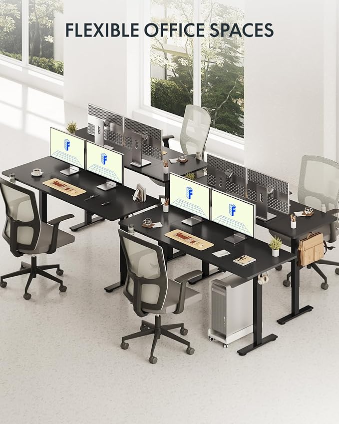 FLEXISPOT 71 x 32 Inch Large Standing Desk, Stand Up Desk with Splice Board, Rising Desks for Home Office, Office Desk with Headphone Hook (Black Frame + Black Top, 2 Packages)