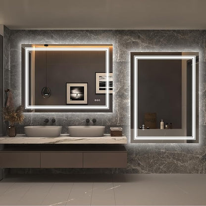 44x36 LED Bathroom Mirror, Lighted Mirror for Bathroom Wall, Backlit and Front lit, Dimmable, Anti-Fog, Shatterpoof, Memory (Horizontal/Vertical)