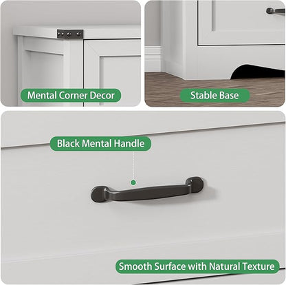 Dresser for Bedroom with 9 Drawers, 63" Wide Wood Chest of Drawers with Deep Drawers & Mental Handle, Modern Dresser TV Stand, Wooden Closet Storage Organizer for Living Room, Hallway, Entryway, White