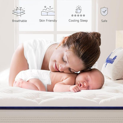Vesgantti Queen Mattress, 10 Inch Hybrid Innerspring Mattress in a Box with Memory Foam, Durable Support & Pressure Relief, Medium Firm Feel