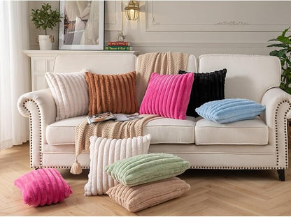 DEELAND Pack of 2,Double-Sided Faux Fur Plush Decorative Throw Pillow Covers Fuzzy Striped Soft Pillowcase Cushion Covers for Sofa Couch Bedroom