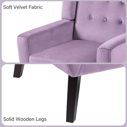 Accent Chair, Mid-Century Modern Velvet Fabric Chairs with Arms for Living Room, Comfy Upholstered Club Single Sofa Armchair for Bedroom Waiting Room with Solid Wood Frame (Velvet Purple, Set of 1)
