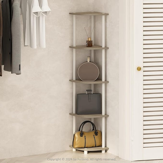Furinno Turn-N-Tube Corner Shelf, 5-Tier Corner Display Rack, Shelving Unit, for Organization and Storage, Living Room, Home Office, Garage, Bedroom, Sonoma Oak