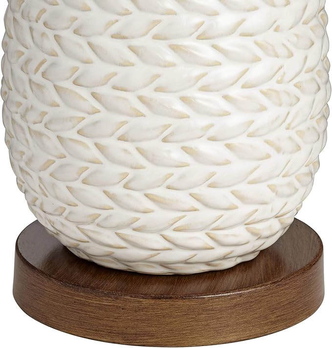 Possini Euro Design Kingston Mid-Century Modern Table Lamp with USB Charging Port 32.75" Tall White Ceramic Taupe Fabric Drum Shade for Living Room Bedroom House Bedside Nightstand Home Office