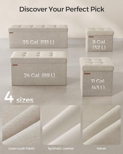 SONGMICS Storage Ottoman, Foldable Small Ottoman Foot Rest, 12.2 x 16.1 Inches Foot Stool, OAD up to 286 lb, for Living Room, Bedroom, Dorm, Cream White ULSF200W01