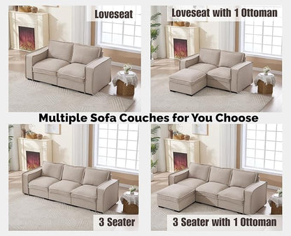 EALSON 93" Modular Sectional Sofa Modern Comfy 3-Seater Couch Sofa Linen Fabric Upholstered Cloud Couches with 24" Deep Seat and Wooden Legs for Bedroom/Living Room/Office, Oatmeal