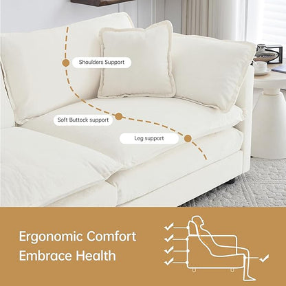 Modular Sectional Sofa, 111.5 Inch L-Shaped Cloud Sofa with Deep Seat Chenille Sofa with Cushions, Three-Self Sectional Sofa for Living Room Apartment,White