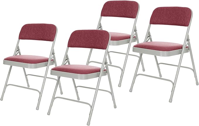 OEF Furnishings OEF2200 Series Heavy-Duty Premium Fabric Padded Upholstery Double-Hinged Folding Chairs (4-Pack, Crimson Red/Gray)
