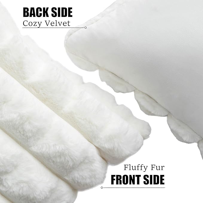 Neelvin Cream White Faux Fur Cozy Soft Plaid Decorative Throw Pillow Covers 20x20 inch Set of 2,Velvet Pillowcase Cushion Case for Sofa Couch