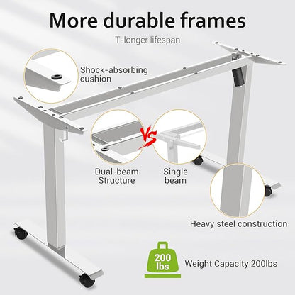 farexon Electric Standing Desk Adjustable Height, 63 x 24In with Outlets and USB Ports, Stand up Desk with 39x18in Mouse Pad, Dual Beam Structure, 4 Wheels,4 Memory Heights Easy to Set(White)