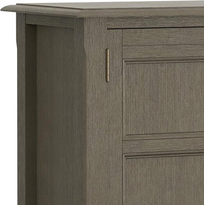 SIMPLIHOME Burlington SOLID WOOD 30 inch Wide Transitional Low Storage Cabinet in Farmhouse Grey for the Living Room, Entryway and Family Room