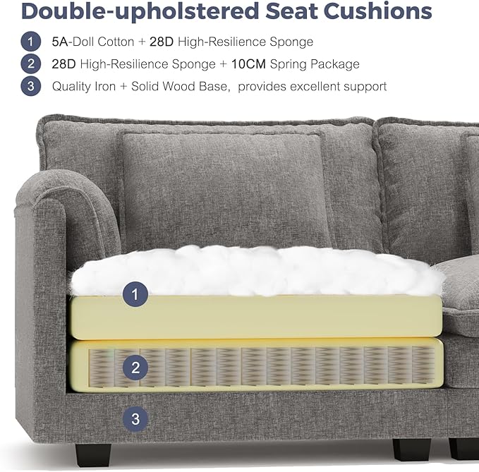 ELUCHANG Oversized 153" Modular Sectional Sofa, Comfy Deep Seat Cloud Couch, Sleeper Sofa Bed, 8 Seat Modern Couch with Removable Cover for Living Room, Apartment, DIY Combination, Chenille Light Grey