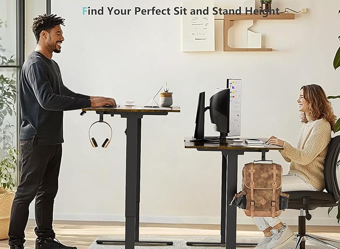 48 x 24 inch Electric Standing Desk Adjustable Height with 4 Wheels, 4 Memory Height Settings, 2 Headphone Hook, for Home Office, Splice Board Brown