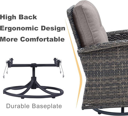 HUMMUH 5-Piece Patio Furniture Wicker Outdoor Conversation Set,All-Weather Rattan Swivel Chairs Bistro Set with Loveseat Coffee Table for Backyard,Poolside,Deck(Brown/Grey)