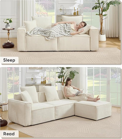 WILLOVE Modular Sectional Sofa Set, Chenille Cloud Couch with Wide Armrests & 8 Pillows, Deep Seat Couches for Living Room, 6-Seater Beige