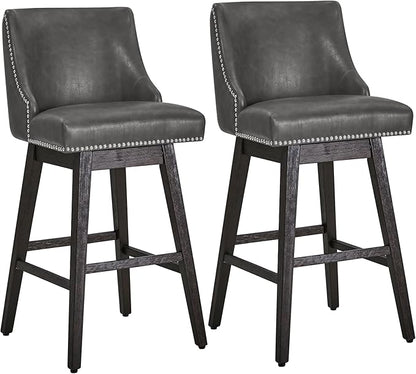 CHITA Counter Height Swivel Bar Stools Set of 2, FSC Certified Upholstered Counter Stools, Modern Swivel Barstools with Wood Legs for Kitchen Island, 30" Seat Height, Faux Leather in Retro Grey