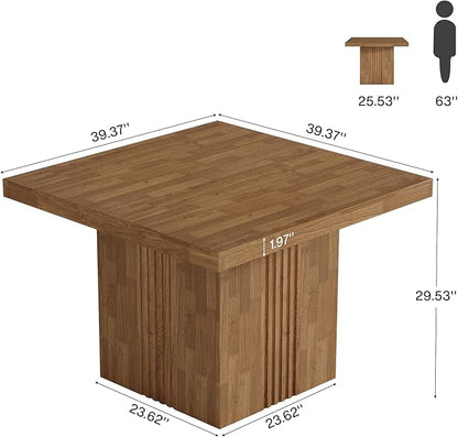 Tribesigns 39-Inch Square Dining Table for 4, Farmhouse Kitchen Dinner Table with Fluted Pedestal Base for Dining Room, Kitchen, Living Room, Apartments, Small Space, Easy to Assemble, Brown