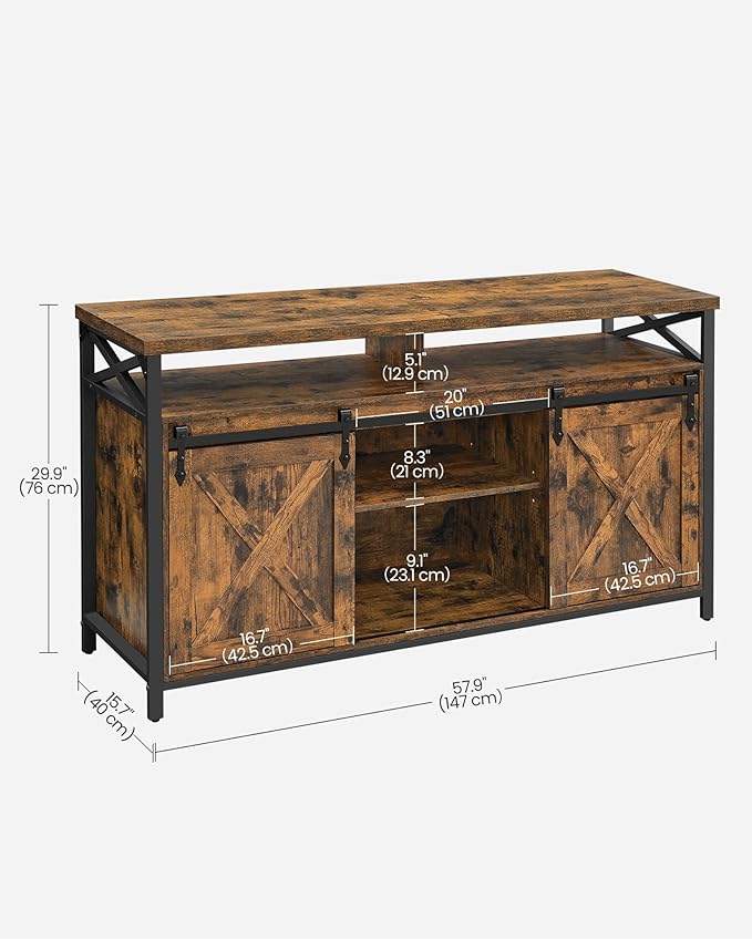 VASAGLE TV Stand for 65 Inch TV, Entertainment Center, TV Table and Console, TV Cabinet with Adjustable Shelves, Industrial Design, Rustic Brown and Black ULTV071B01
