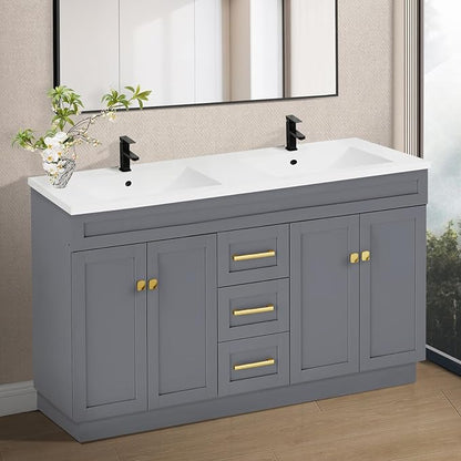 60 Inch Bathroom Vanity with Sink in Grey, Undermount Double Sinks, Solid Wood Bathroom Storage Cabinet,4 Soft Closing Doors, 3 Full Extension Drawers,Painted Surface