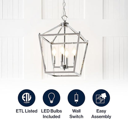 JONATHAN Y JYL7436C Pagoda Lantern Dimmable Adjustable Metal LED Pendant Classic Traditional Farmhouse Dining Room Living Room Kitchen Foyer Bedroom Hallway, 12 in, Chrome