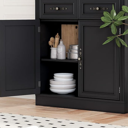 71.4" Tall Bookshelf with Drawers & Cabinet, 5-Tier Floor Standing Bookcase with Storage Doors, Adjustable Shelves & Metal Handles, 31.5" Wide Organizer for Home Office, Living Room