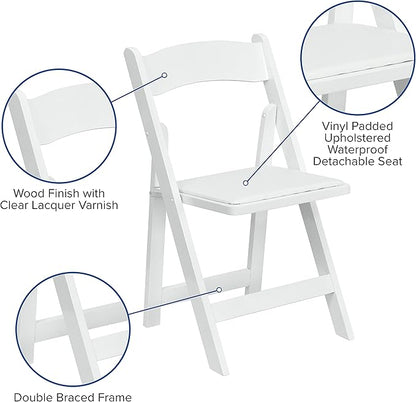 Flash Furniture 2 Pack HERCULES Series White Wood Folding Chair with Vinyl Padded Seat